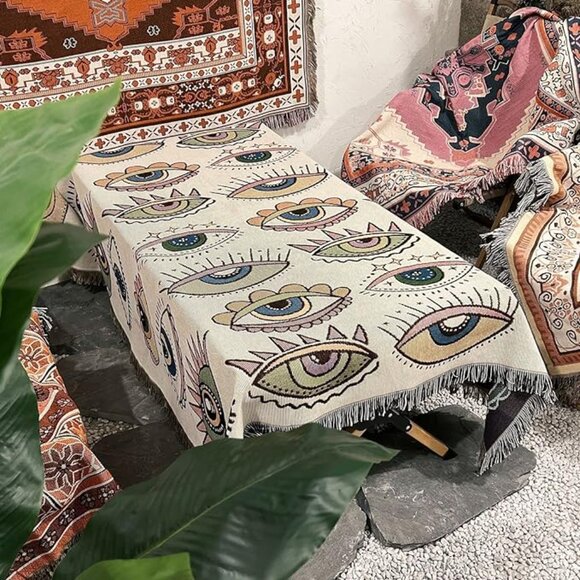 All Eyes On Me Boho Woven Jacquard Throw Blanket Tapestry Bohemian Decor 50×60IN - Picture 3 of 7